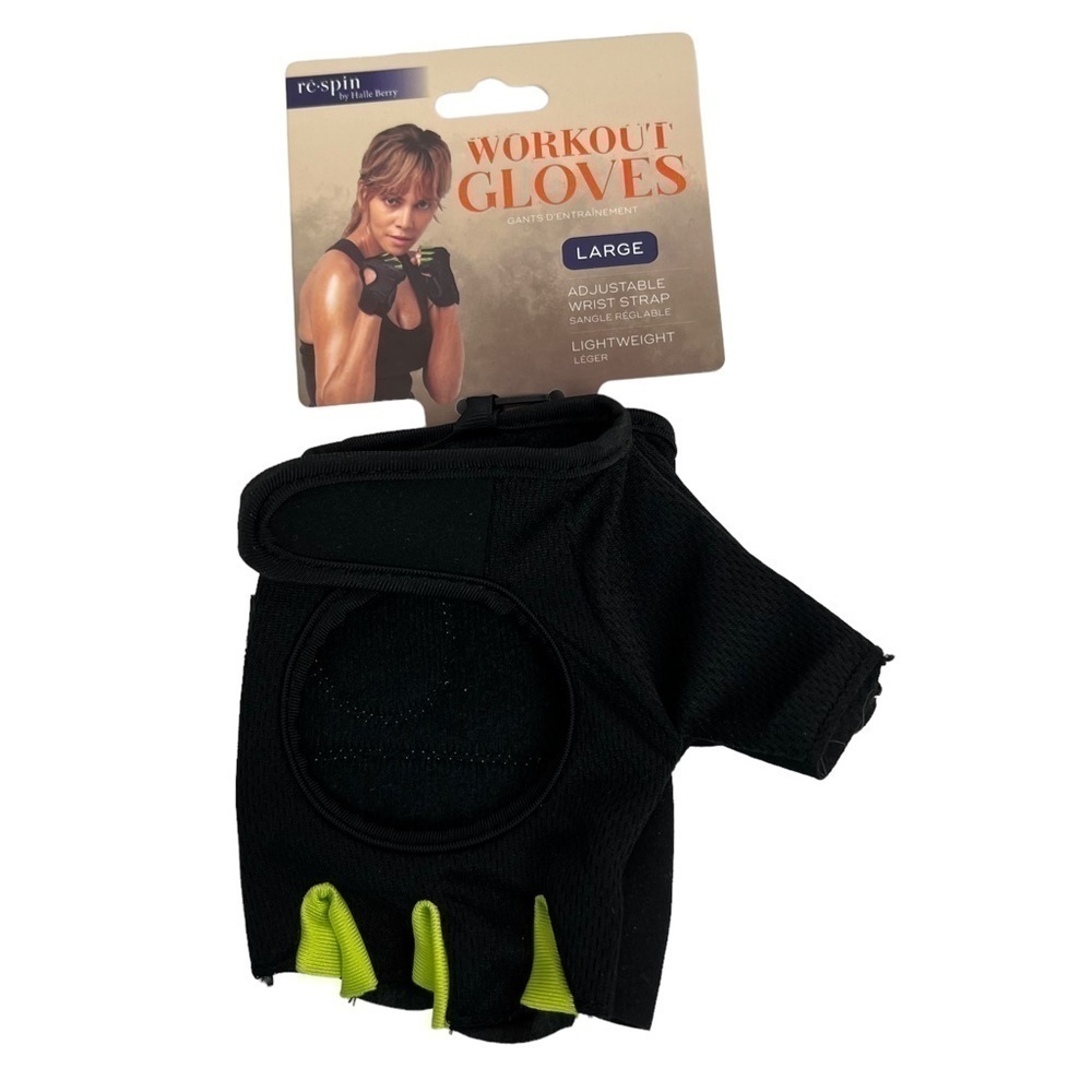 NWT re-spin by Halle Berry Women’s Workout Gloves Sz Large Black/Green Adj Strap